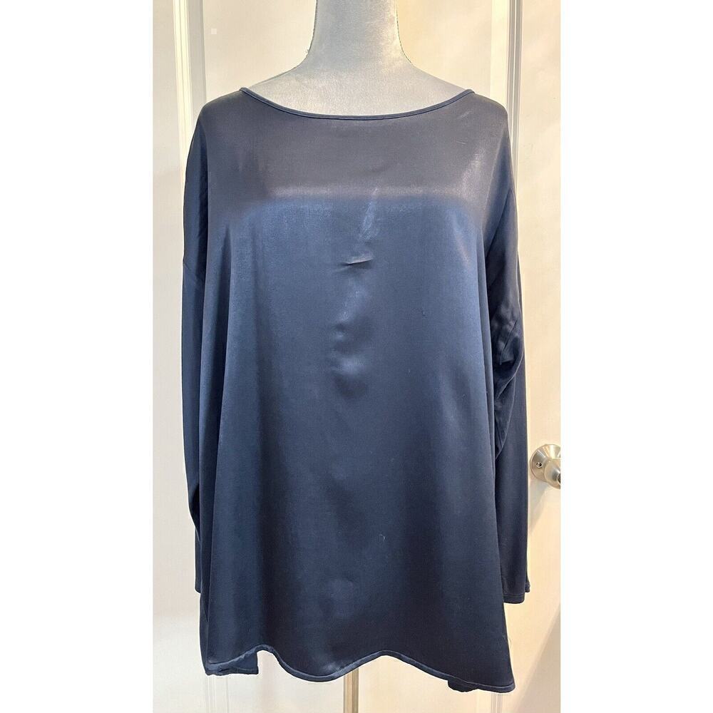 J Jill XL Shirt Top Blouse Blue Stretch Scoop Neck Long Sleeve Basic Womens